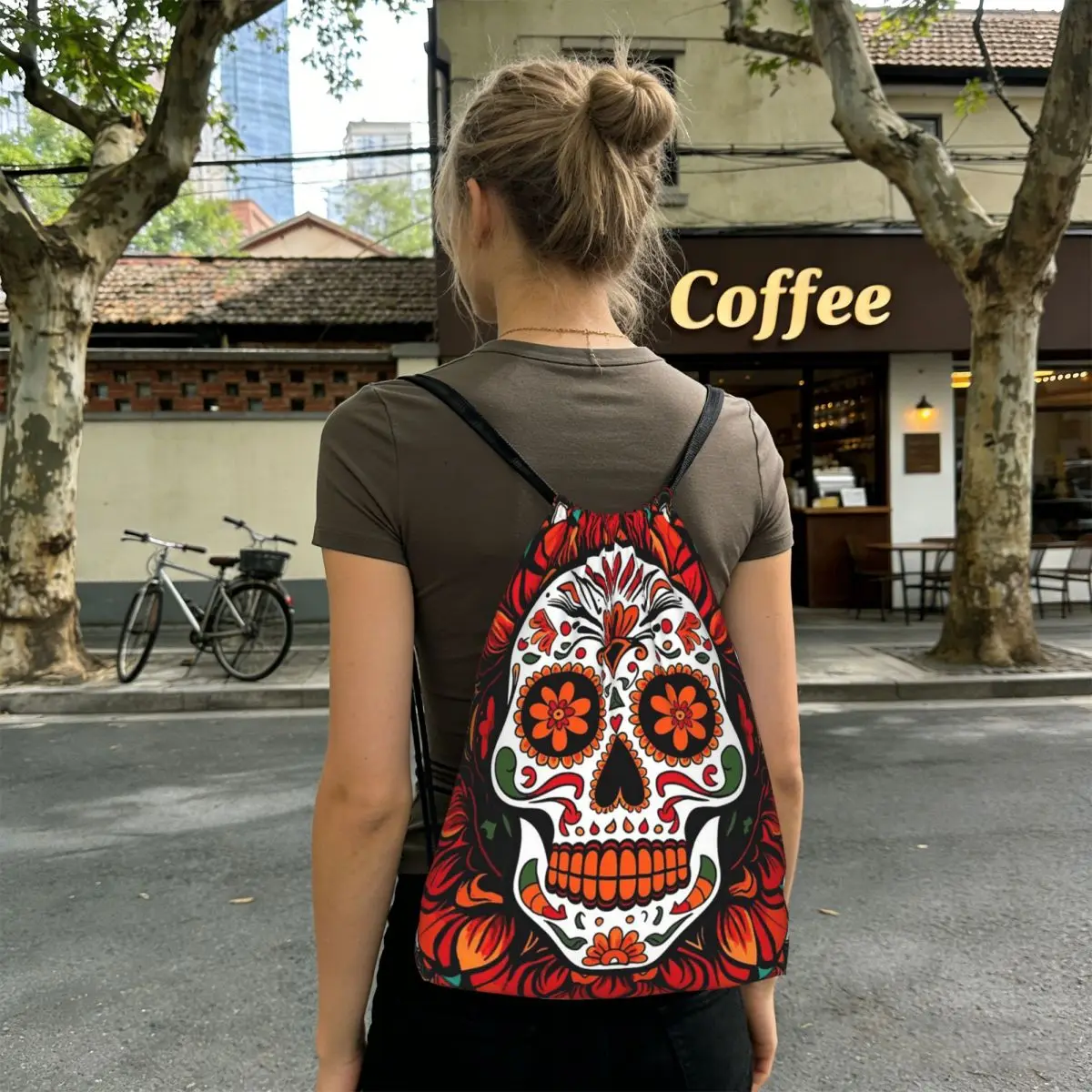 Mexican Skull Calavera Illustration Backpacks Multi-function Drawstring Bags Sports Bag Book Bags for Man Woman Students