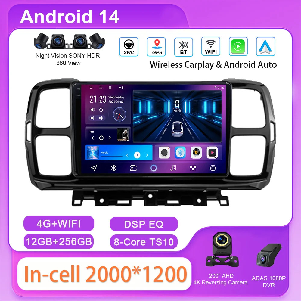 

Android 14 Radio Stereo For Citroen C5 Aircross 2017 2018 2019 2021 Auto GPS Navigation Touch Screen NO 2Din Multimedia Player