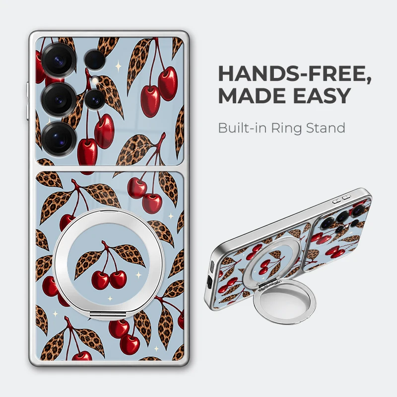 Simple Cherry pattern Phone Case For Samsung Galaxy M32 M36 M56 M12 M13 M14 M17 M22 M02S TPU+PC 360 Rotating Bracket Covers Capa