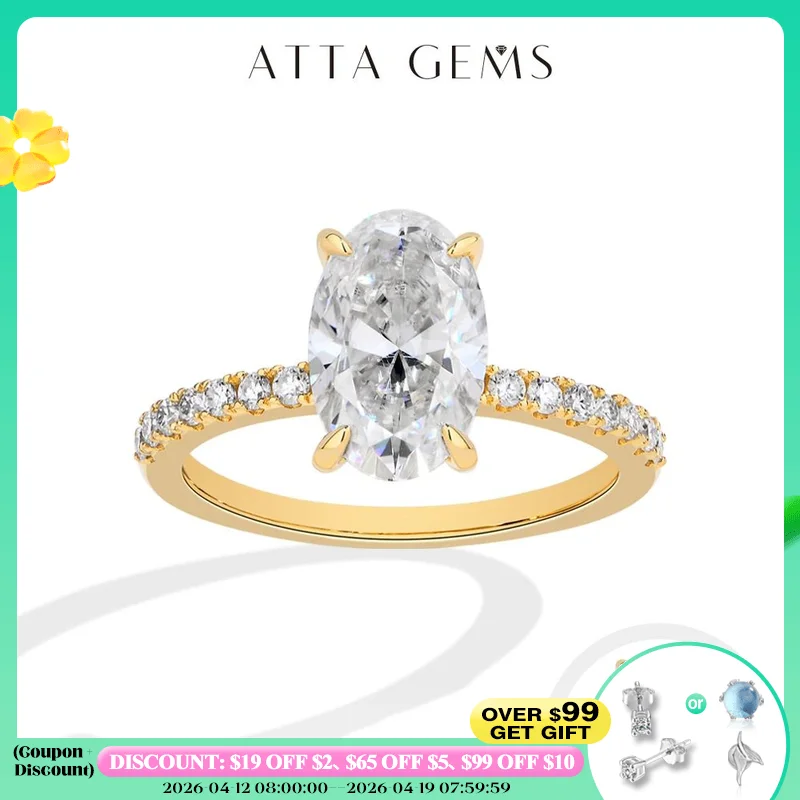 

ATTAGEMS овальная огранка 3,0 карата, все кольца с муассанитом для женщин, стерлинговое серебро 925 пробы, позолоченное обручальное кольцо, ювелирные изделия, Прямая доставка