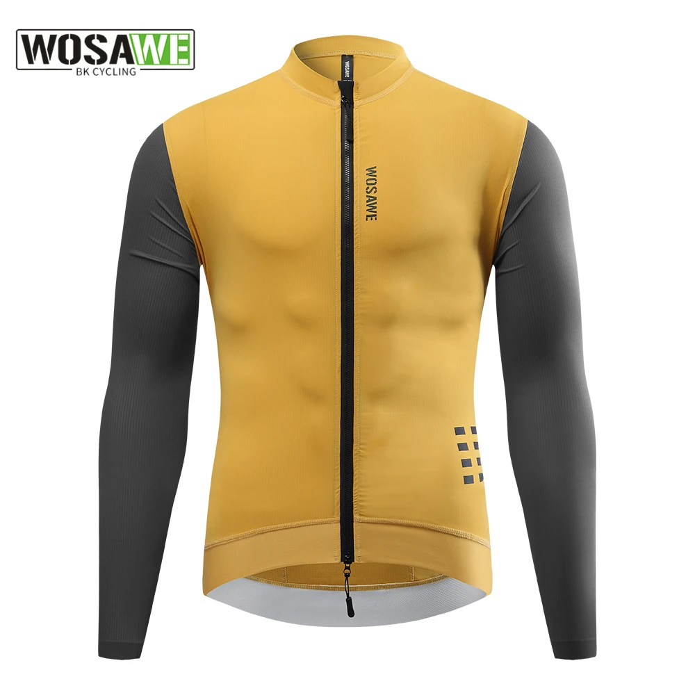 

WOSAWE Men's Jersey Long Sleeve Moisture Wicking Men's Cycling Bicycle Shirts Summer Breathable with 3 Back Pockets