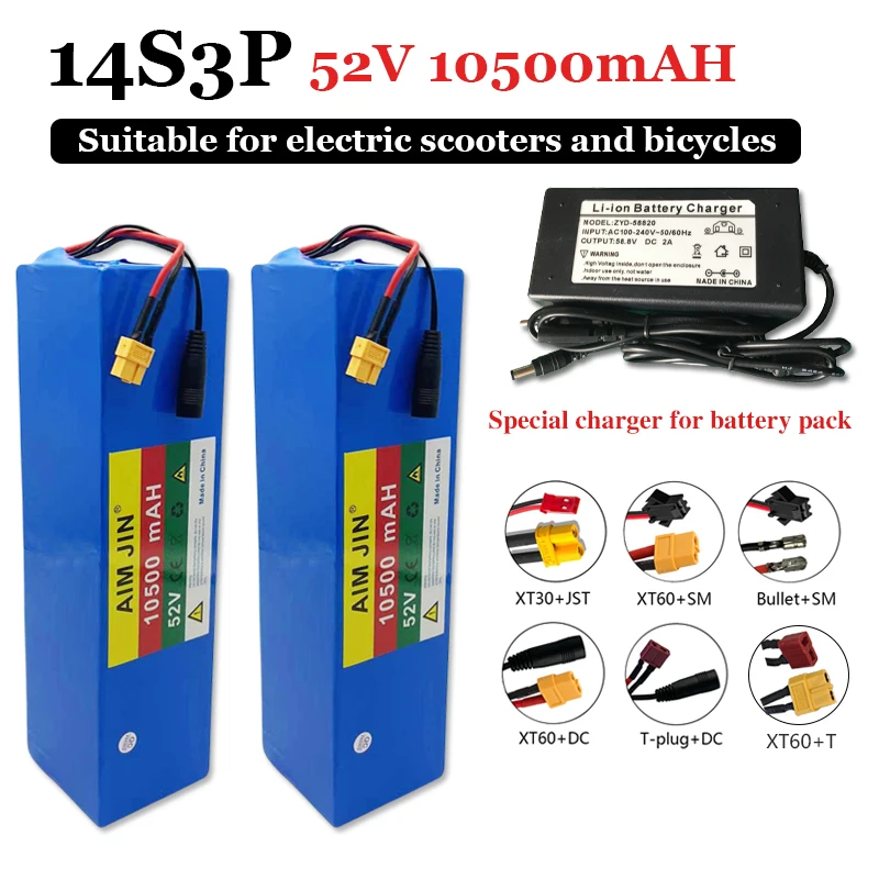 

14S3P 52V 10500mAH PVC Waterproof 18650 Lithium Battery Pack for 1500W 1000W Motorcycle Electric EScooter Built in BMS+charger