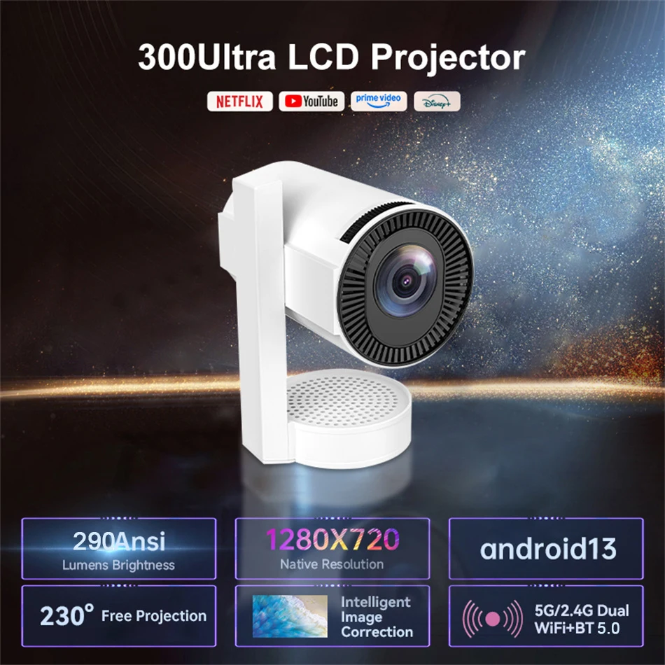 300Ultra Projector Pro Supports 4K Android13 WiFi Wireless Suitable for Mobile Phones Notebooks Home Theater Projectors PK HY300