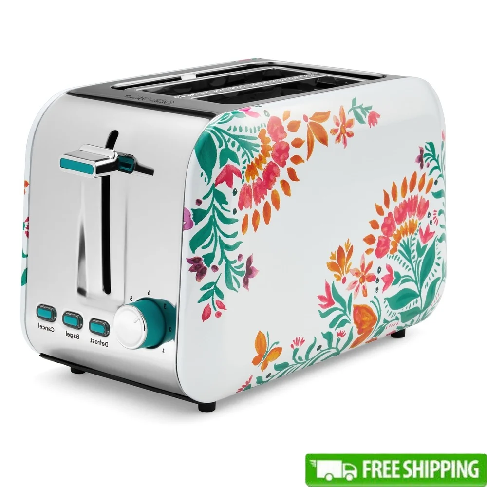 

2-Slice Toaster Folk Geo Print Stainless Steel with Removable Tray Defrost Cancel Bagel Functions High-Lift Boost Timer