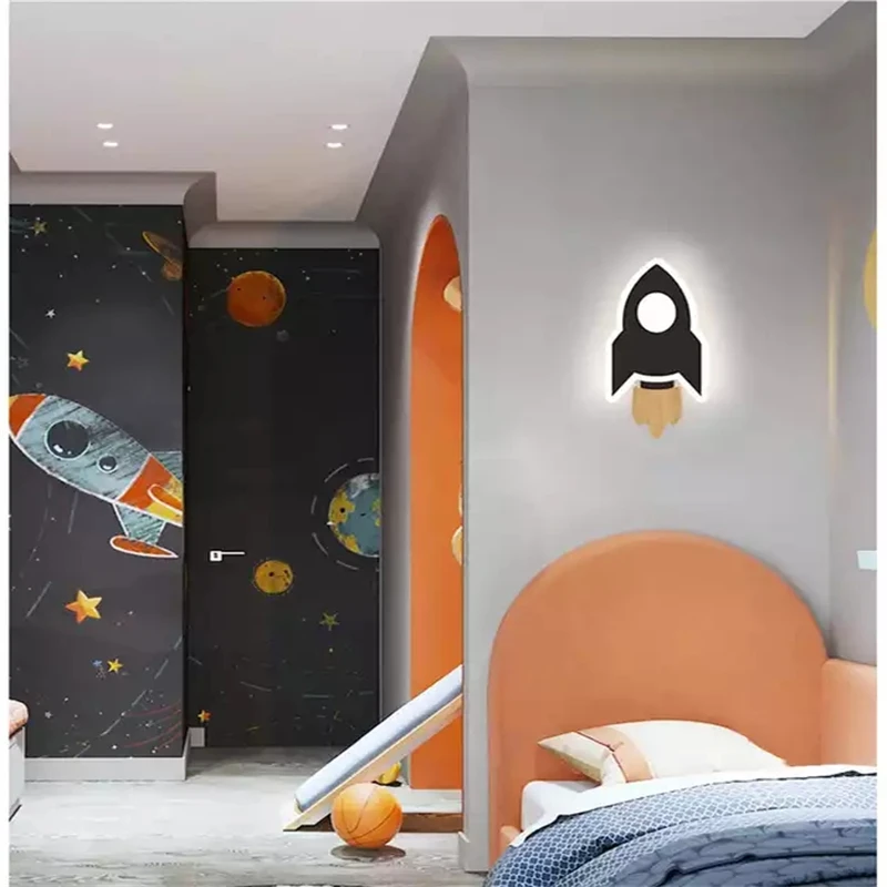 Children Room Decoration Wall Lamps Rocket Star Moon Shape Acrylic Lampshade Sconce Lights LED Kid Indoor Bedroom Sconce Lustres