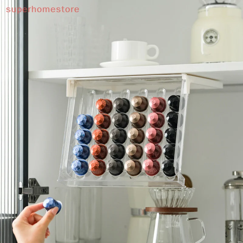 Coffee Capsule Holder Capsule Coffee Tea Bag Storage Rack Drawer Organizing Box No Punching Required Space Saving Storage Box