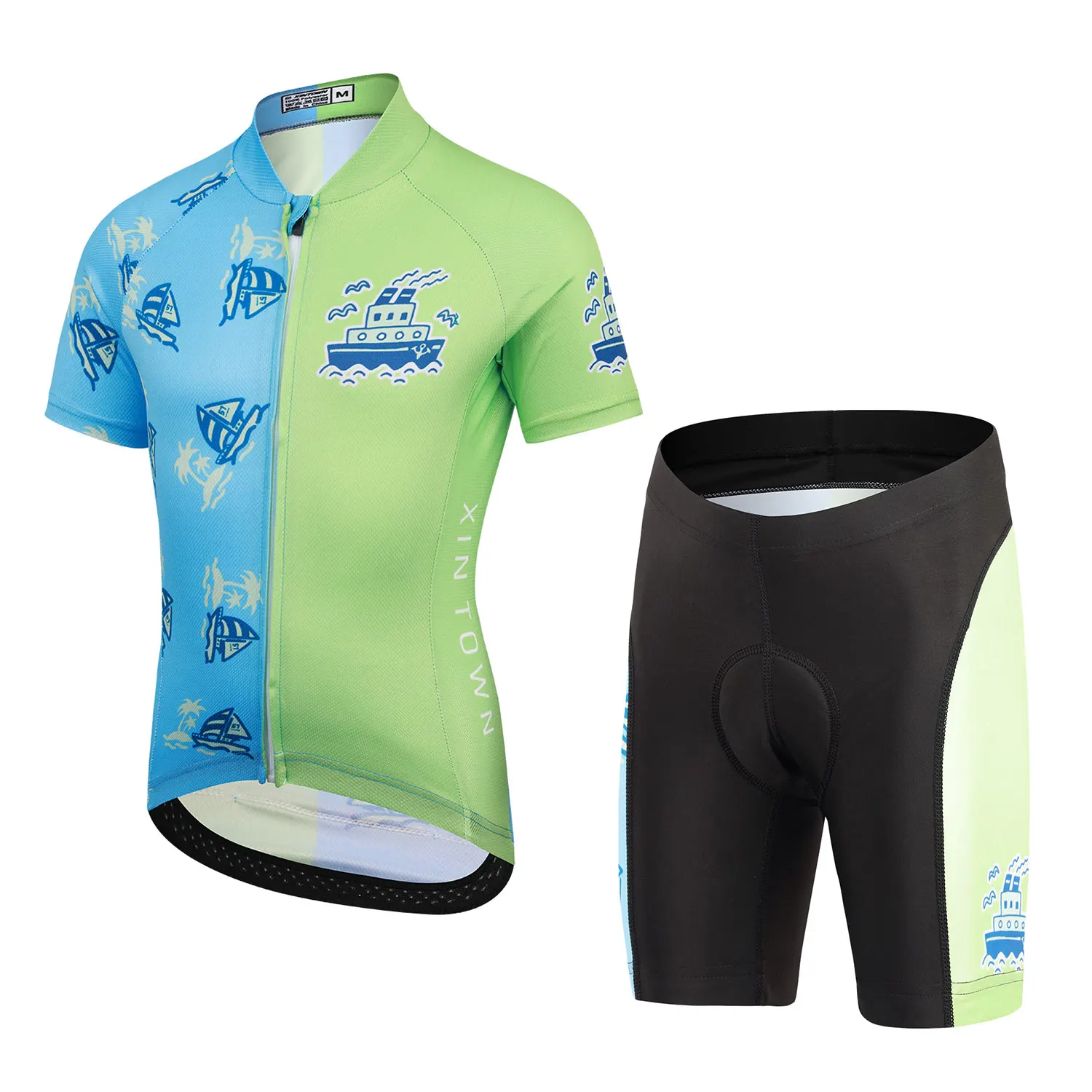 

Girls Cycling Jersey Set Printed Short Sleeve Tops+ 3D Silicone Cushion Shorts Kids Bicycle Clothes Boys MTB Bike Riding Wear