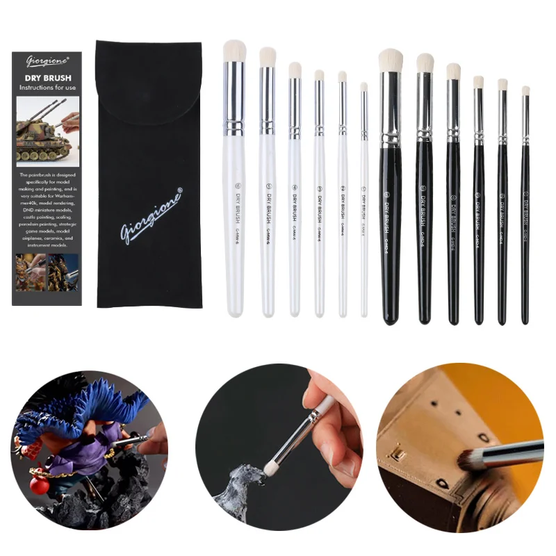 

6pcs Wool Dry Brush Set Not Easy To Deform and Crack for Oil Painting Gouache Painting Model Figure Ceramic Coloring