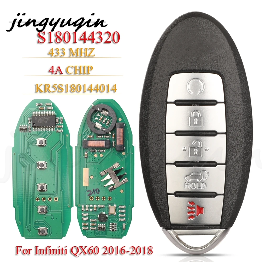 

jingyuqin S180144320 5Buttons SUV Proximity Smart Key Fob 433MHz 4A KR5S180144014 For Infiniti QX60 2016-2018 7812D-S180204