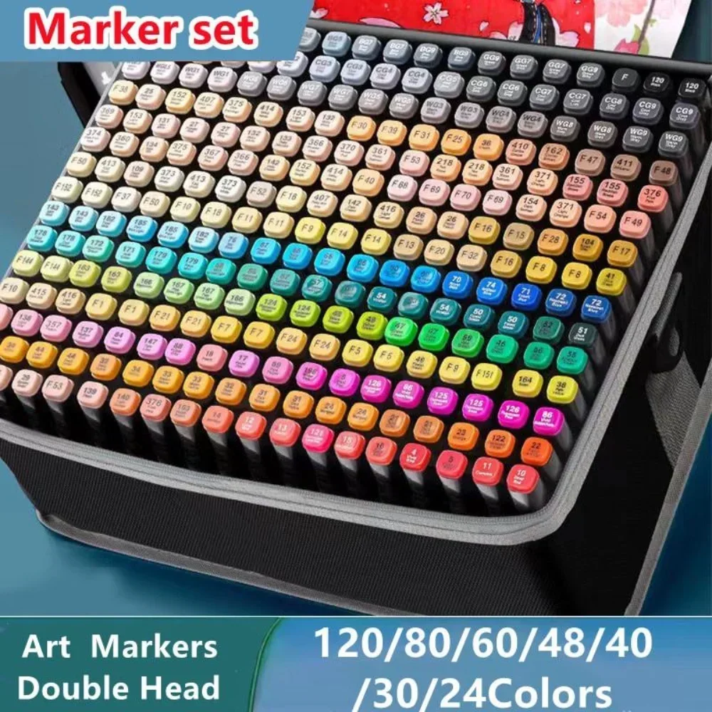 120/80/60/48Colors Markers Dual Brush Painting Set Pen Manga Sketching Art Marker For Drawings Student School Buiness Supplies