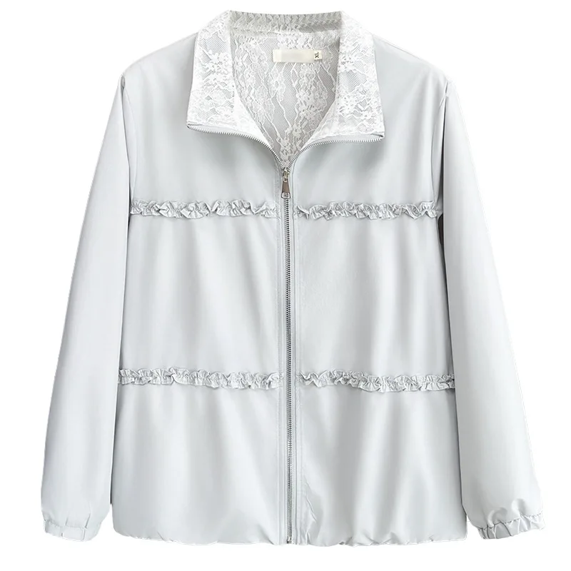 

Женская куртка больших размеров, осеннее новое стильное повседневное пальто на молнии с кружевной подкладкой 998