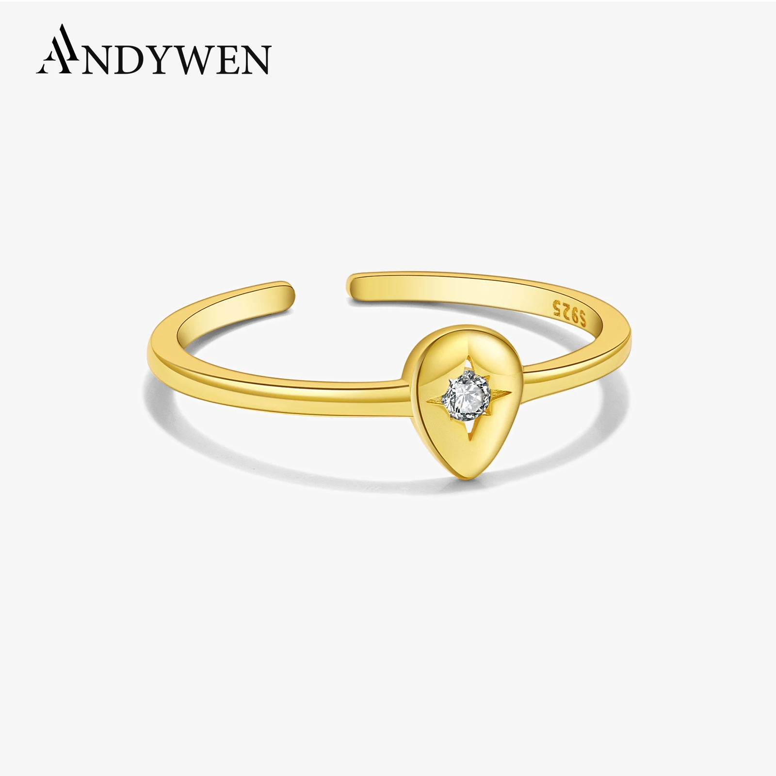 

ANDYWEN 925 Sterling Silver Pear Shape Round CZ Zircon Adjustable Open Ring 2025 Women Simple Dainty Birthday Gift Women Jewelry