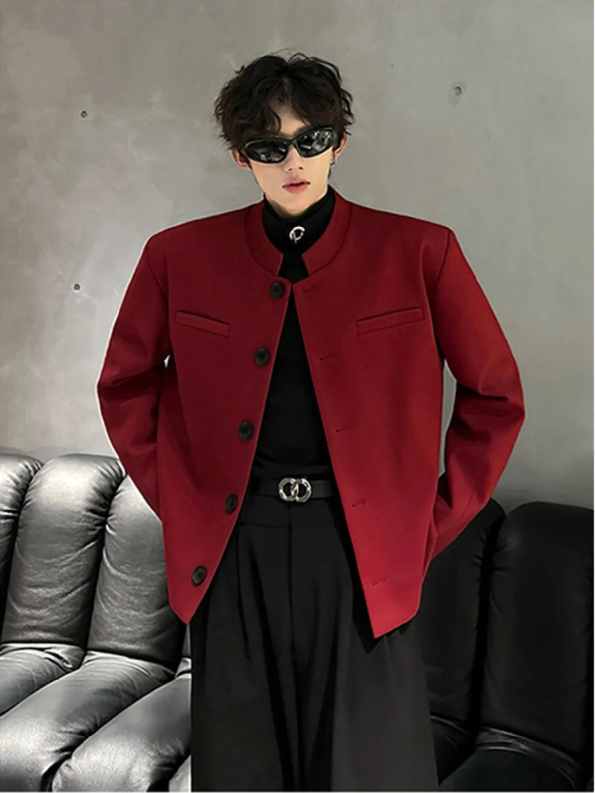 

Мужской пиджак Ankela Red с воротником-стойкой и подплечниками, осенне-весенний, модный, приталенный, в стиле «маленький френч»