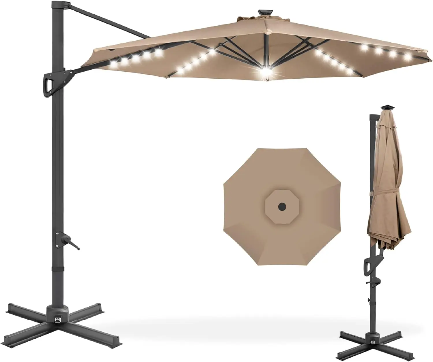 

Best Choice Products 10ft Solar LED Cantilever Patio Umbrella, 360-Degree Rotation Hanging Offset Market Outdoor Sun Shade