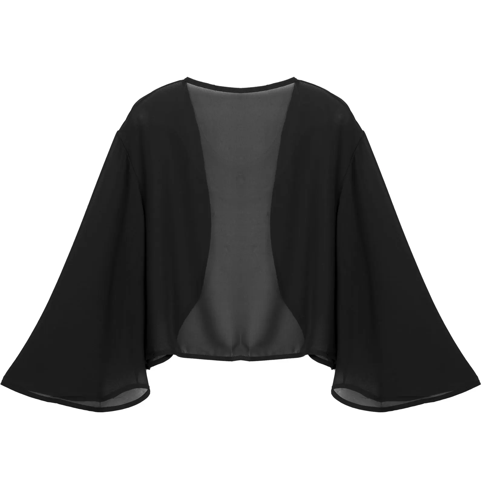 Womens Chiffon Wedding Capes Cardigan Bolero Jacket 3/4 Flare Sleeve Solid Color Evening Party Bridal Dress Cover Up Wraps Shawl