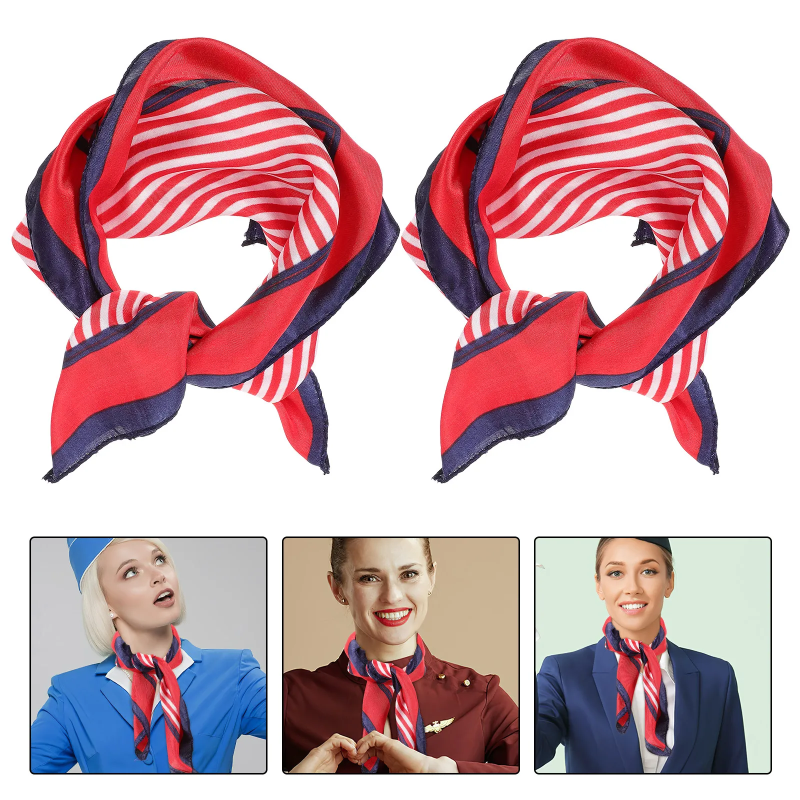 4Pcs Women Neckerchiefs Square Lightweight Satin Scarves Suitable for Flight Attendant Uniforms Ladies Neck Scarves