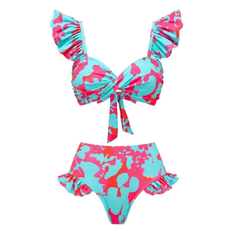 Conjunto de bikini con estampado floral para mujer, traje de baño y falda, ropa de playa, traje de baño, traje de baño, 2 piezas