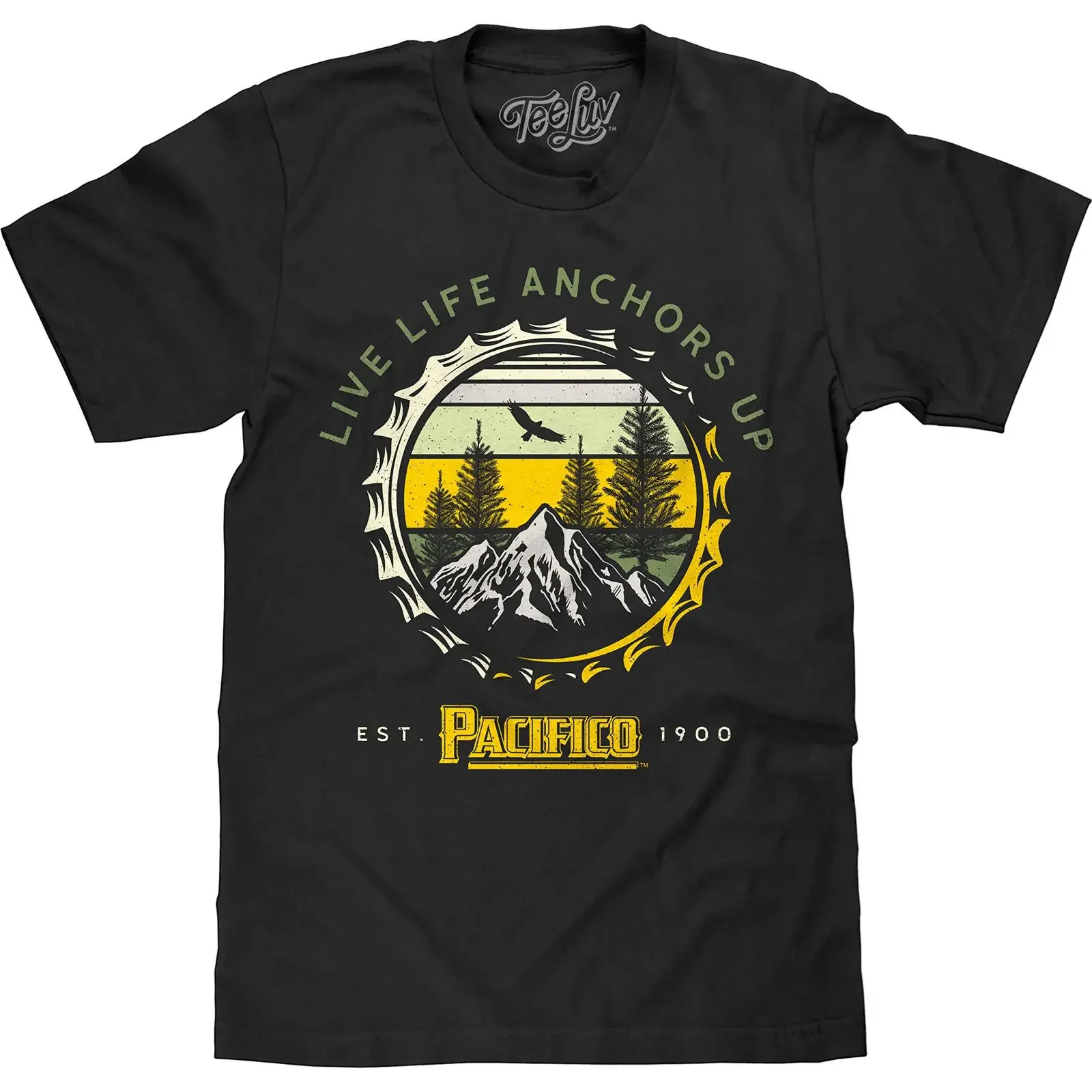 Camiseta Luv para hombre Pacifico Beer Live Life Anchors Up Nature vintage lavada estilo vintage cómoda con gráfico ligeramente estampado
