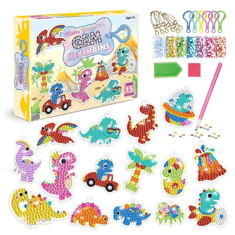 Ensemble de peinture diamant Little Monster pour enfants, autocollant porte-clés bricolage fait à la main, gemme magique de dessin animé pour