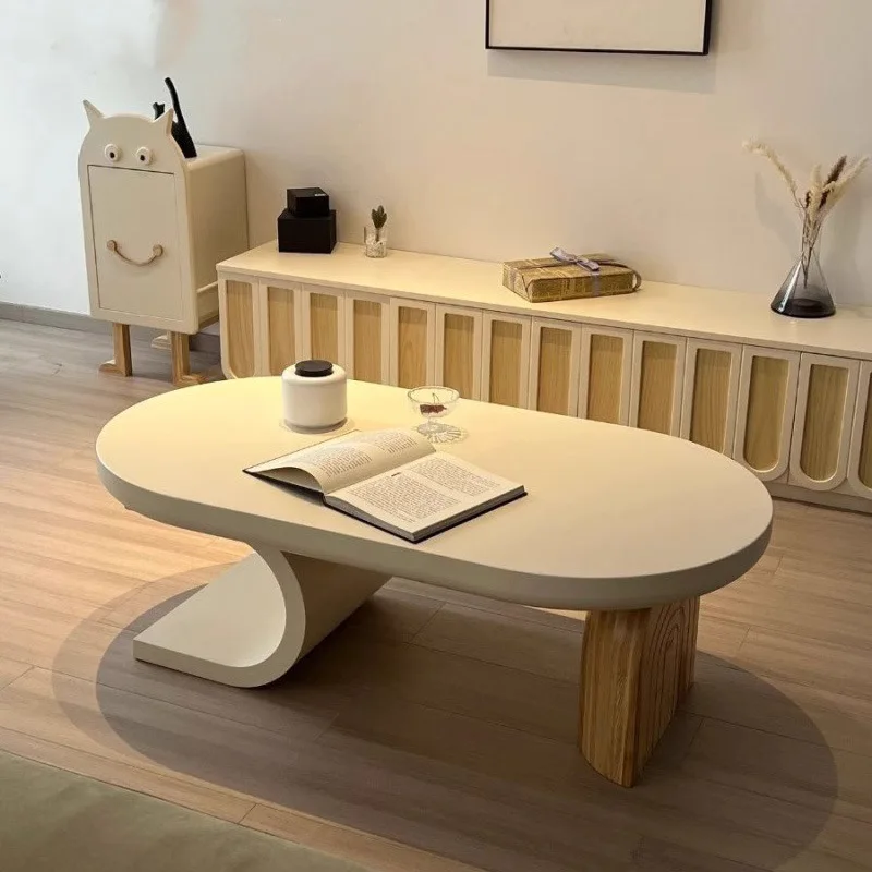 

Cream style living room minimalist sofa coffee table oval tea table wabi sandy wind log wind tea table
