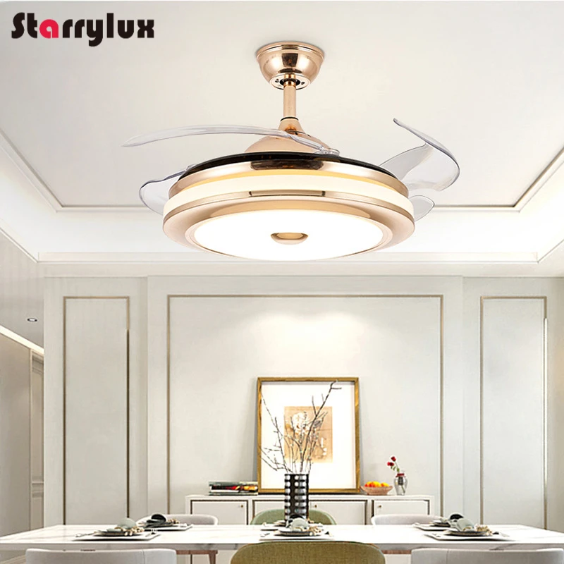 New Asian Style Ceiling Fan Light - 42/48" Hidden Blades LED fan lamp Remote Control 3-Color Light