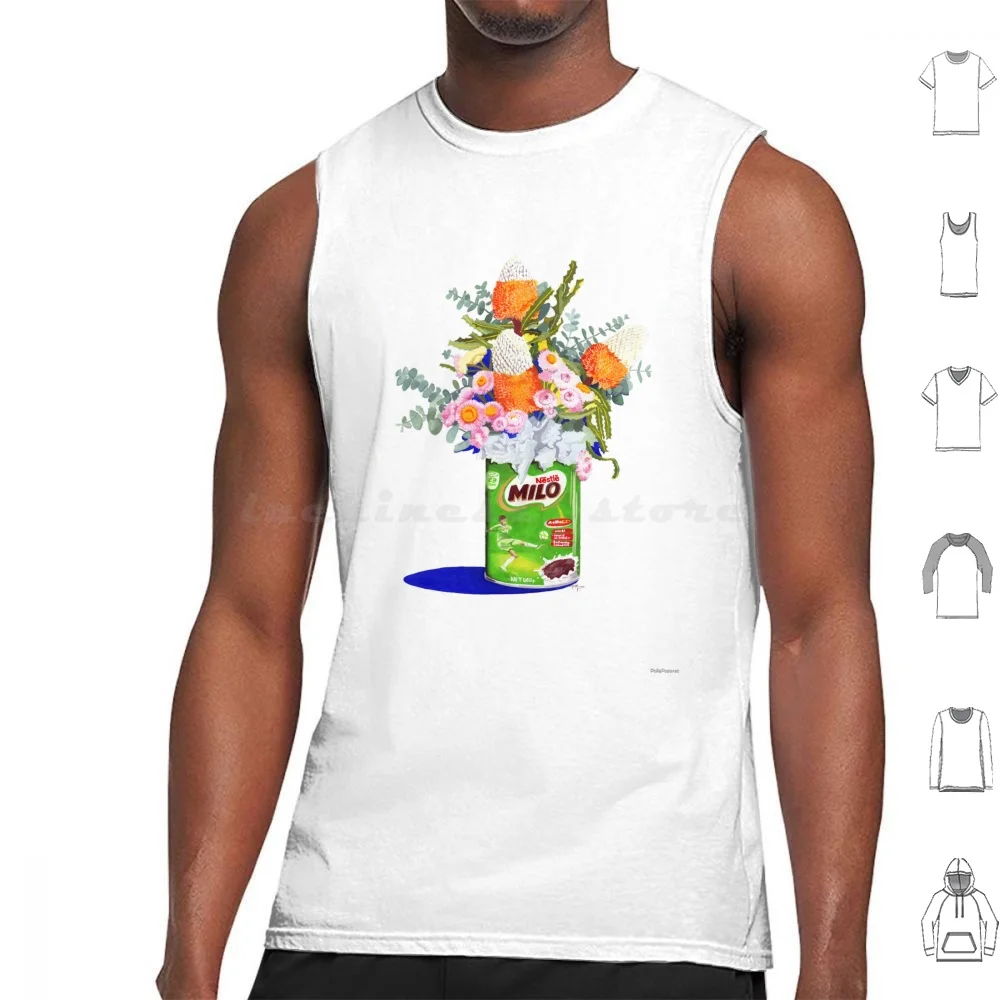 Milo Bouquet Tank Tops Vest Sleeveless Milo Australiana Australian Flowers Native Flowers Gouache Nostalgia Aussie