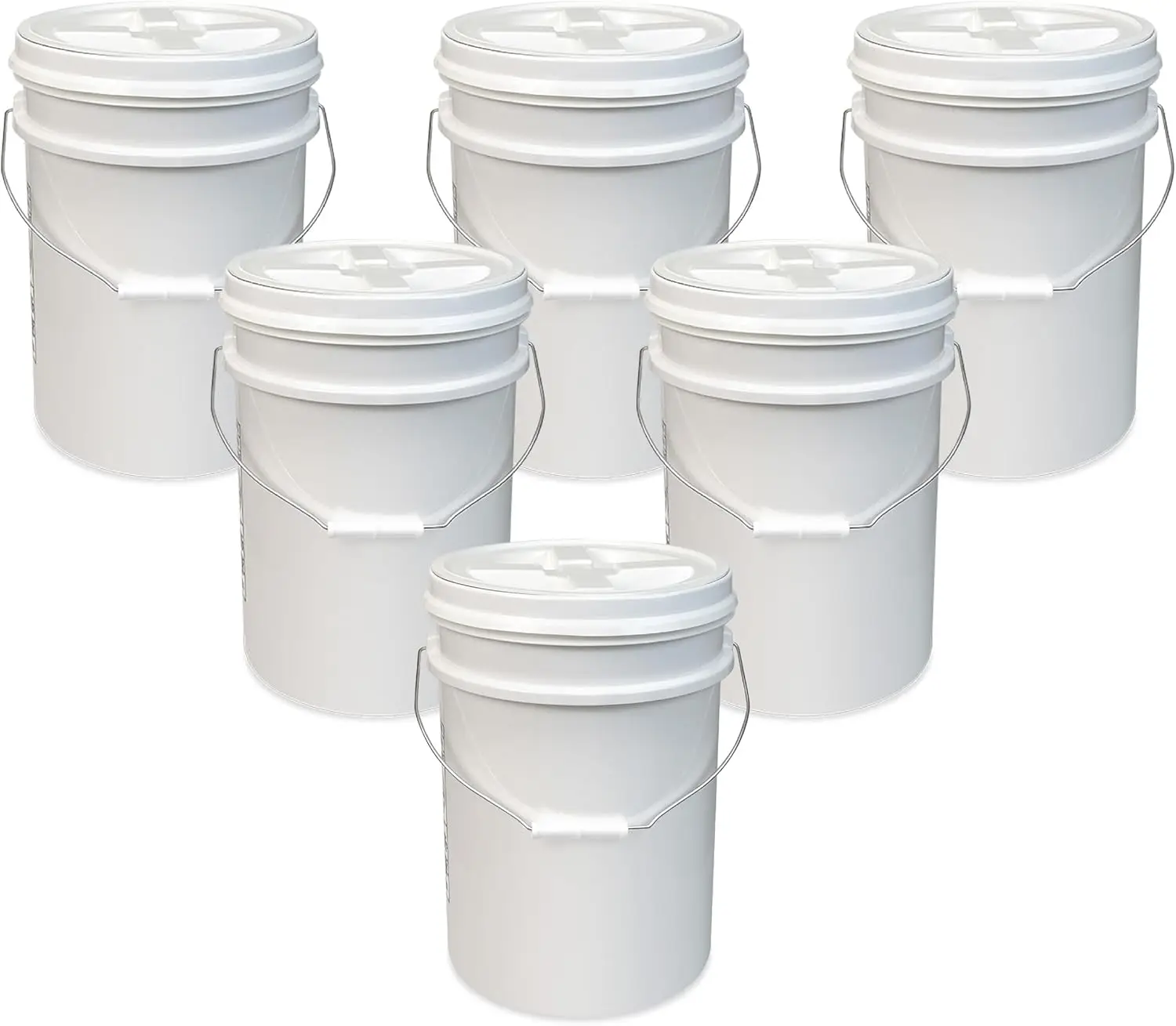 5 Gallon Bucket with Gamma Seal Screw on Airtight Lid, BPA Free, Durable 90 Mil All Purpose Pail, Made in USA, 6 Count