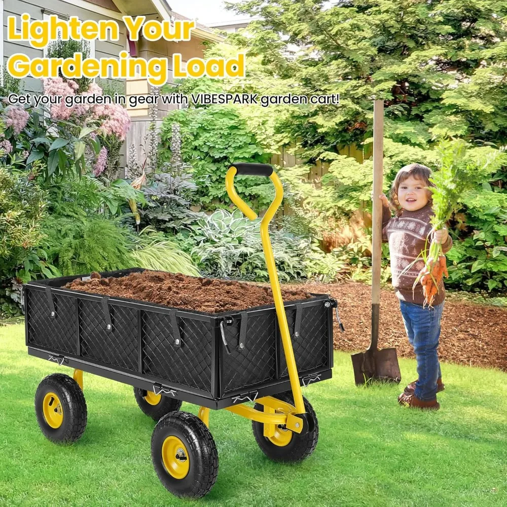 Heavy-Duty Mesh Steel Garden Cart with 880lbs Capacity, Removable Sides for Flatbed Utility Conversion, Long-Lasting Outdoor Yar