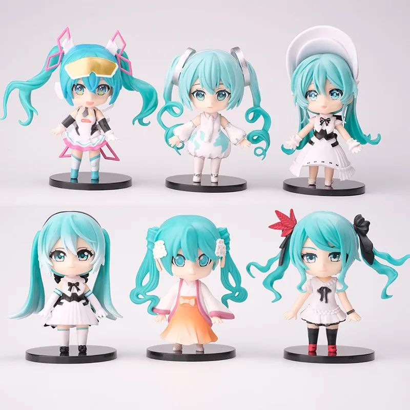 6 Stück Hatsune Miku Q-Version Anime-Figur PVC-Modell Sammler-Puppe Statue Desktop-Ornament Trendiges Spielzeug Überraschungsgeschenk Sammlerstück