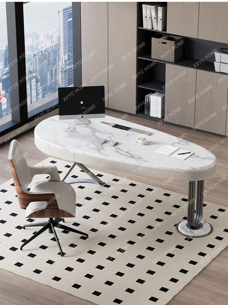 

Легкий роскошный минималистичный письменный стол из массива дерева с кожаной отделкой, домашний компьютерный стол премиум-класса.