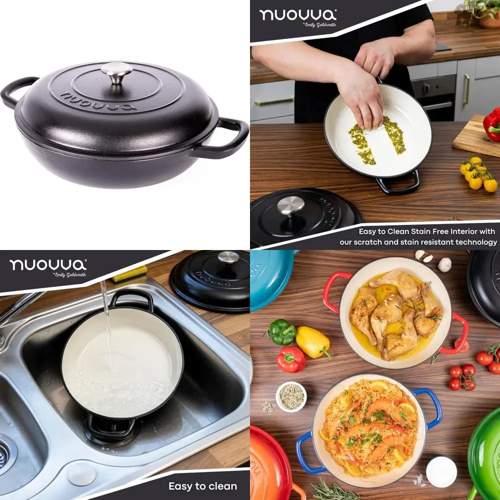 

Non-Stick Cast Iron Casserole Dutch Oven Pot Oven-Safe Up to 500°F - Sturdy Ovenproof Stockpot Cookware for Everyday Cooking