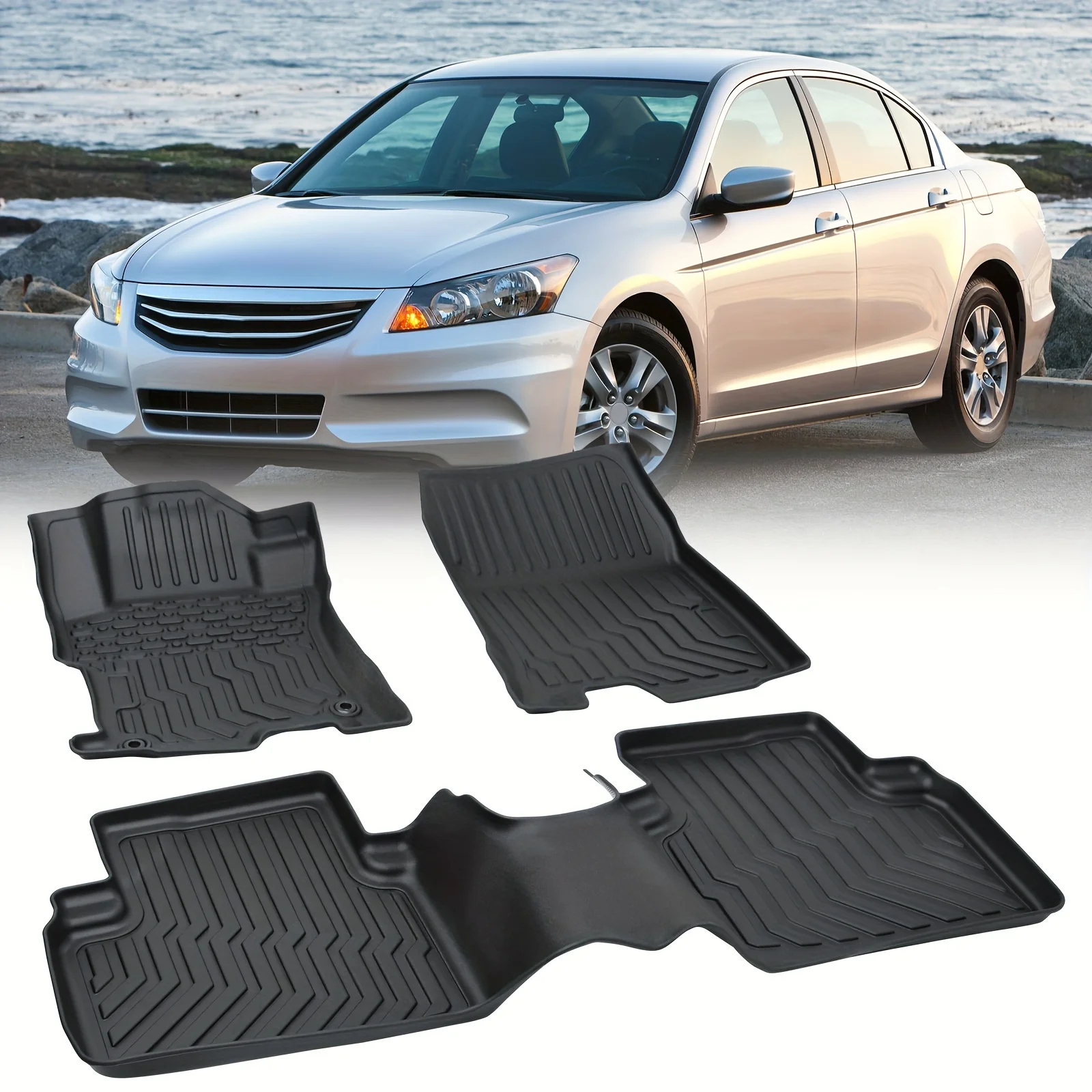 1 Set Car Floor Mats For  For Accord 2008-2012, All Weather TPE Rubber Floor Mats