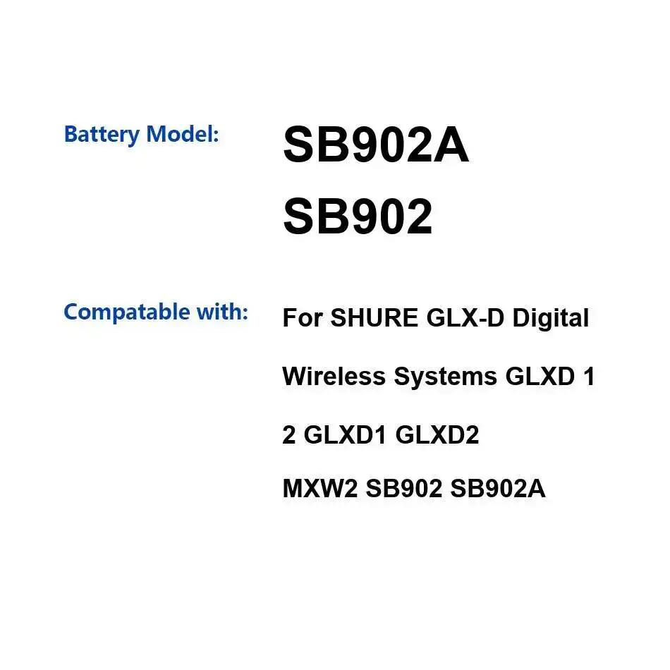 

Аккумулятор 1100 мАч для стабильной беспроводной аудиосистемы Shure GLX-D (GLXD1, GLXD2, MXW2, SB902, SB902A)