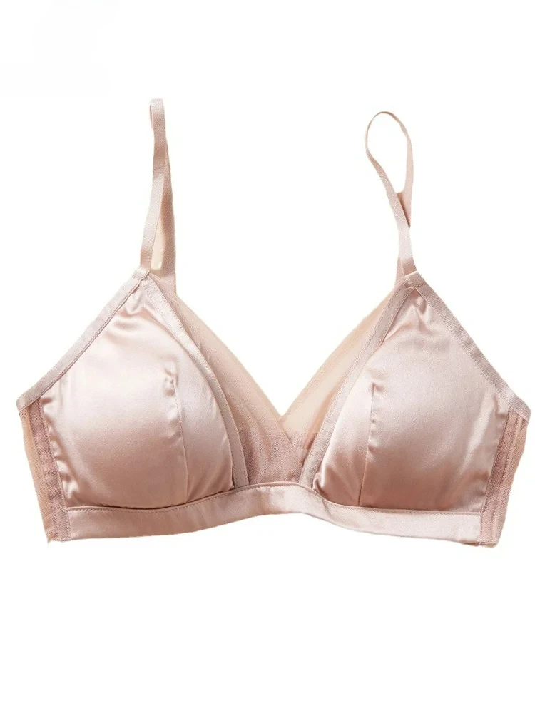 

93,8% шелковый атласный бюстгальтер, женский кружевной сетчатый бюстгальтер без косточек, сексуальное дышащее тонкое нижнее белье, новинка весны и лета 2025 года