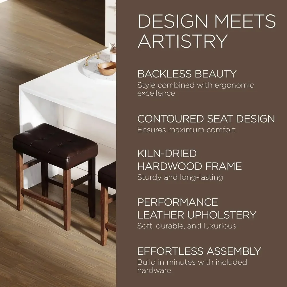 مقعد طويل القامة بطول 26 بوصة بدون ظهر بلمسة نهائية من خشب الجوز الحقيقي مع نباتي بني متعثر #6