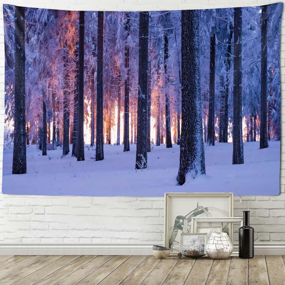 Snow Forest Print Tapestry Tropical Jungle Wall Hanging Boho Psychedelic Mandala Home Wall Decor Room Decor Yoga Mat Sofa Sheet