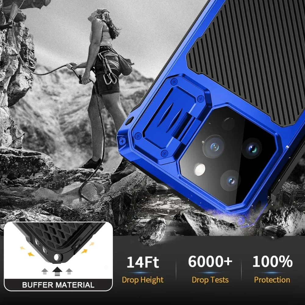 Heavy-duty rugged metal shock-proof case for iPhone 14 Pro Max 14 Magsafe cover camera holder tempered glass screen protector