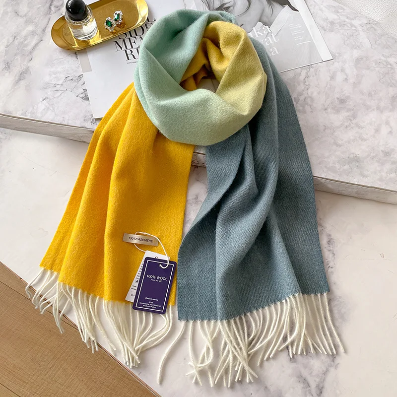 100% Cashmere Winter Design Pashmina Wool Scarf for Women Warm Thick Shawls and Wraps Female Bufanda Echarpe Tassel Muffler