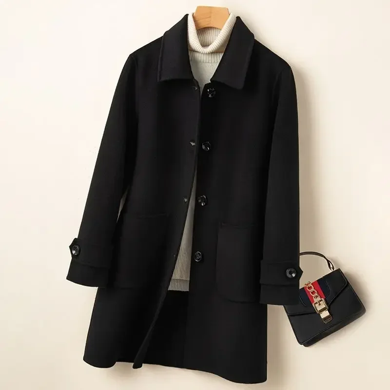 Double-sided cashmere coat women's medium and long  autumn and winter small slim-fit Korean version of high-end Hepburn