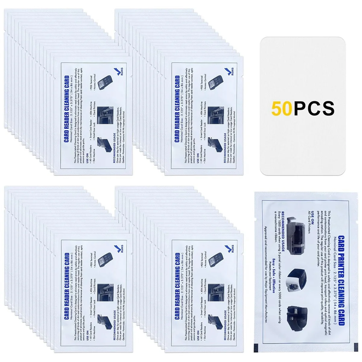 CR80 Card Reader Cleaning Cards, 50PCS Dual Side Card Reader Cleaner, POS Swipe Terminal Cleaning Cards