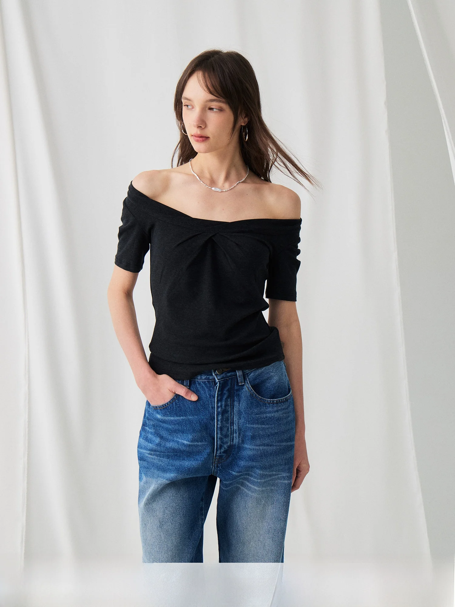 

Летний новый топ Billconch: приталенный, повседневный, с квадратным вырезом, плиссированный, на одно плечо, женский