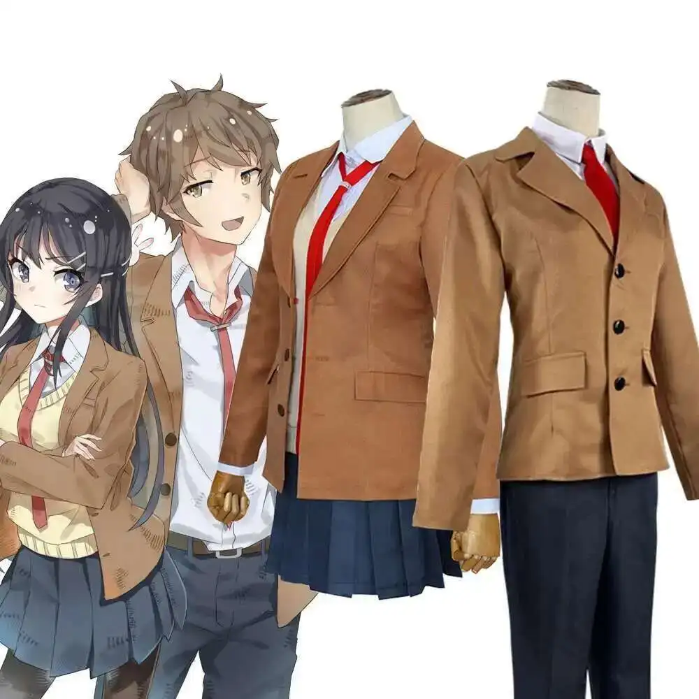 

Anime Seishun Buta Yarou Series Sakurajima Mai Cosplay Costume Full Set School Uniform Skirt Azusagawa Sakuta Cosplay Costume