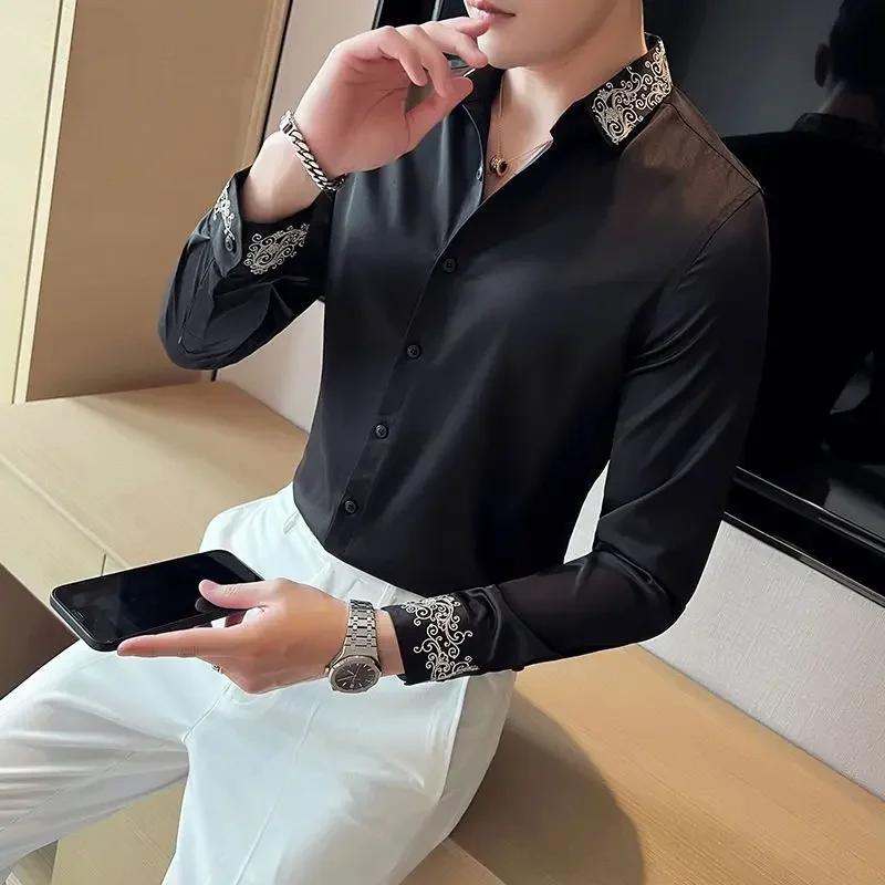 

Men's Shirt for Office Dress Formal Embroidery Male Shirts Floral High Quality Luxury Elegant Hipster Cheap Brand Xxl Trendyol I