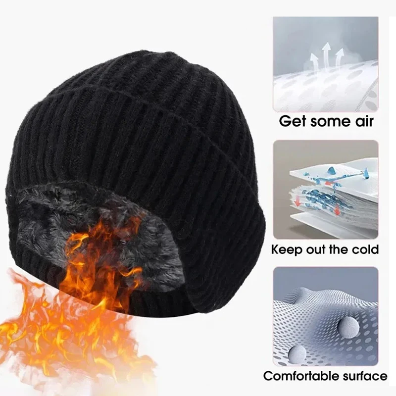 Men's Winter Warm Ear Protection with Snowflake label Knit Cap Sofe Beanies for Middle aged and elderly men