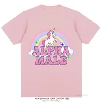 Alpha Male Unicorn Tee Rainbow Graphic Tees Funny T-Shirts Women Fashion Hip Hop Men Tops Cotton Unisex Aesthetic Clothing