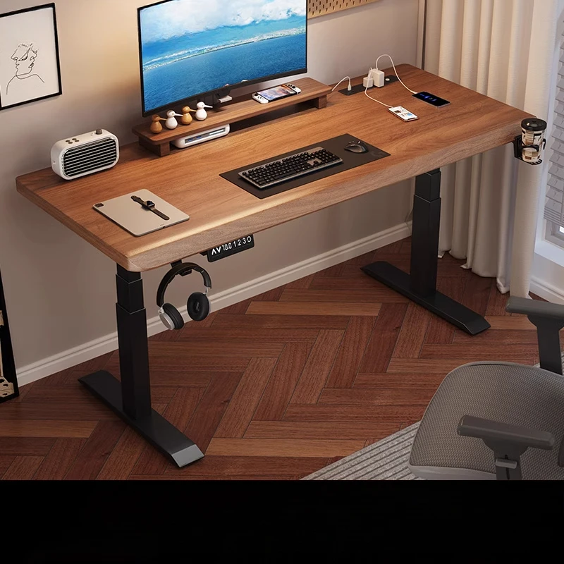 Solid wood computer desk, electric lifting desk, home office with drawers to learn e-sports workbench