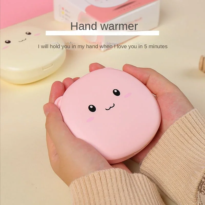 Hand Warmer Rechargeable 3In1 Cartoon Portable Heater USB Charge Power Bank Cosmetic Mirror Hand Warmer In Winter Three Colors