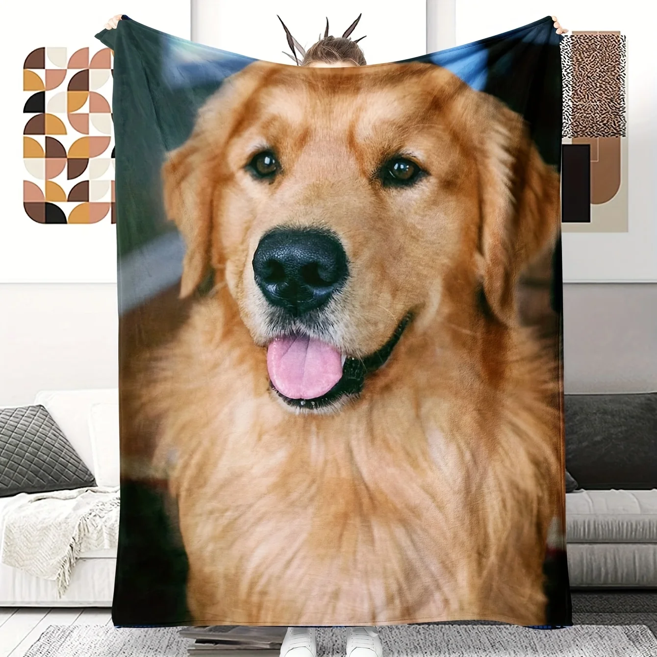 Personalized pet picture plush blanket, retro style digital printing, all season comfortable knit 1-piece custom gift blanket, m