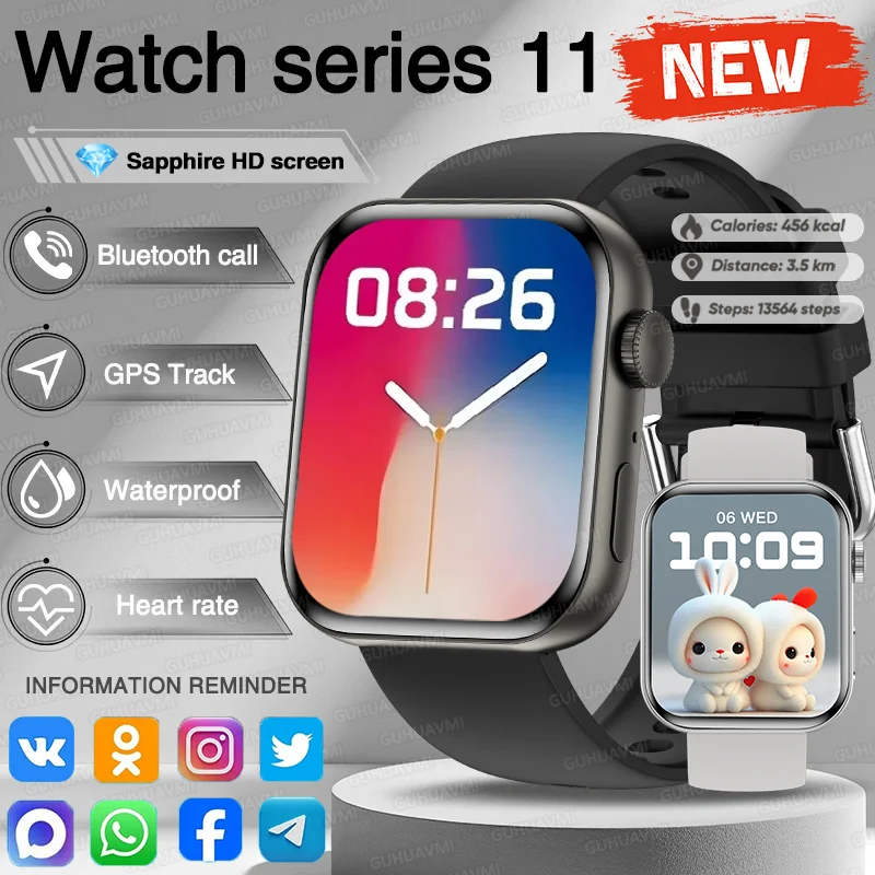 

Watch Series 11 Men Women GPS Smart Bracelet HD AMOLED Heart Rate 100+Sport Bluetooth Call Waterproof SmartWatch For IOS Android