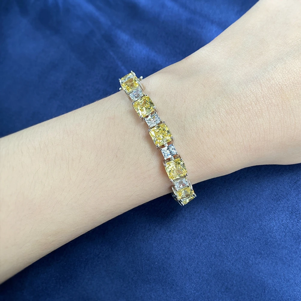 PuBang Fine Jewelry 925 Sterling Silver Yellow Gemstone Created Moissanite Luxury Bracelet for Women Wedding Gifts Drop Shipping